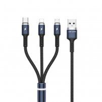 WK 3в1 cплетен кабел за пренос на данни и зареждане USB-A 2.0 / Lightning за iPhone / iPad / iPod / AirPods - 1,2 m - черен
