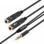 Адаптер / аудио кабел за свързване от слушалки и микрофон jack 3,5 mm жак към 2x жак 3,5 mm - черен