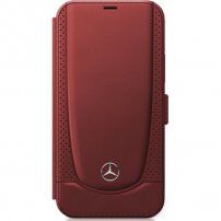Mercedes Perforated Leather флип калъф за iPhone 12 mini - червено