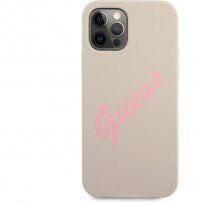 Guess Vintage Script силиконов кейс за iPhone 12 Pro Max - бежов