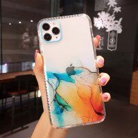 Удароустойчив прозрачен кейс с мраморен мотив за iPhone 12 mini - синьо-оранжев