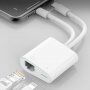 Адаптер USB-C и 8 Pin Male към ethernet RJ45 и захранващ 8 Pin Female за iPhone / iPad - бял