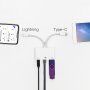 Адаптер USB-C и 8 Pin Male към USB / Ethernet RJ45 / 8 Pin Female за iPhone / iPad - бял