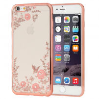 Елегантен кейс с блестящи камъчета за Apple iPhone 6S Plus / 6 Plus - златно розов на цветя