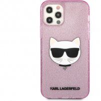 Karl Lagerfeld Choupette Head Glitter кейс за iPhone 12 Pro Max - розов
