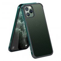 Кейс с текстура на въглеродни влакна и защитна рамка за iPhone 11 Pro - тъмно зелен