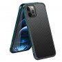 Кейс с текстура на въглеродни влакна и защитна рамка за iPhone 12 / 12 Pro - тъмно зелен