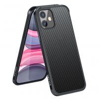 Кейс с текстура на въглеродни влакна и защитна рамка за iPhone 11 - черен