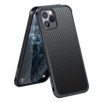 Кейс с текстура на въглеродни влакна и защитна рамка за iPhone 11 Pro - черен