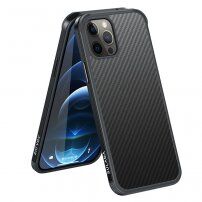 Кейс с текстура на въглеродни влакна и защитна рамка за iPhone 12 Pro Max - черен