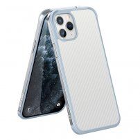 Кейс с текстура на въглеродни влакна и защитна рамка за iPhone 11 Pro - сребърен