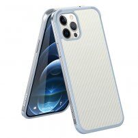 Кейс с текстура на въглеродни влакна и защитна рамка за iPhone 12 mini - сребърен
