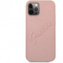Guess Saffiano Vintage Script кейс за iPhone 12 Pro Max - розово златен