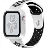 Защитен калъф със силиконова каишка за Apple Watch 40mm - бял-черно