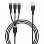 Wiwu 3в1 cплетен кабел за пренос на данни и зареждане USB-A / USB-C / Lightning / micro USB за iPhone / iPad / iPod / AirPods - 1,2 m - черен