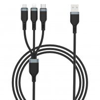Wiwu 3в1 cплетен кабел за пренос на данни и зареждане USB-A / USB-C / Lightning / micro USB за iPhone / iPad / iPod / AirPods - 1,2 m - черен