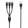 Wiwu 3в1 cплетен кабел за пренос на данни и зареждане USB-A / USB-C / Lightning / micro USB за iPhone / iPad / iPod / AirPods - 1,2 m - черен
