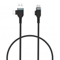 Wiwu 4в1 cплетен кабел за пренос на данни и зареждане USB-A / USB-C / Lightning за iPhone / iPad / iPod / AirPods - 1,2 m - черен