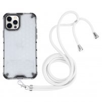 Удароустойчив кейс със структура на пчелна пита и каишка за iPhone 12 Pro Max - бял