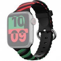 Сплетена силиконова каишка за Apple Watch 42mm / 41mm / 40mm / 38mm - червено-зелена