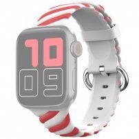 Сплетена силиконова каишка за Apple Watch 42mm / 41mm / 40mm / 38mm - бяло-червена