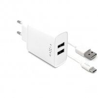 FIXED 15W адаптер за ел. мрежа Smart Rapid Charge 2x USB-A 20W с USB-A / USB -C кабел за iPhone / iPad- бял
