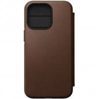 Nomad MagSafe Rugged Folio кожен флип калъф за iPhone 13 Pro - кафяв