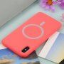 Силиконов кейс поддържащ зареждане с Magsafe за iPhone XS Max - коралова
