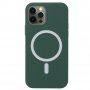Силиконов кейс поддържащ зареждане с Magsafe за iPhone 13 Pro Max - тъмно зелен