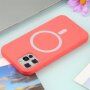 Силиконов кейс поддържащ зареждане с Magsafe за iPhone 13 Pro Max - коралова