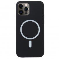 Силиконов кейс поддържащ зареждане с Magsafe за iPhone 12 Pro Max - черен