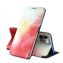 Флип защитен калъф с мотив на водни бои за iPhone 13 mini - червено