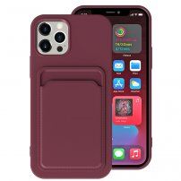 Кейс с джоб за карти за iPhone 13 Pro Max - винено червен