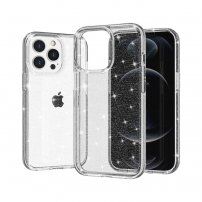 Прозрачен кейс с пайети за iPhone 13 Pro - сребърен