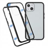 Кейс с метална рамка и закалено стъкло за iPhone 13 - черен