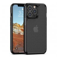 Полупрозрачен кейс с мотив на въглеродни влакна за iPhone 13 Pro - черен