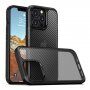 Полупрозрачен кейс с мотив на въглеродни влакна за iPhone 13 Pro Max - черен