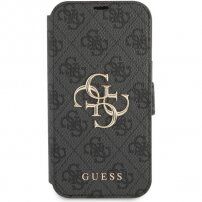 Guess 4G Metal Logo флип калъф за iPhone 13 - сиво