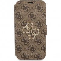 Guess 4G Metal Logo флип калъф за iPhone 13 - кафяв