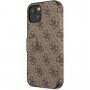 Guess 4G Metal Logo флип калъф за iPhone 13 - кафяв