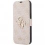 Guess 4G Metal Logo флип калъф за iPhone 13 - розово