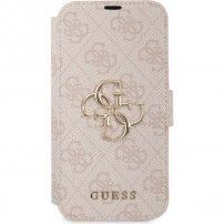 Guess 4G Metal Logo флип калъф за iPhone 13 - розово