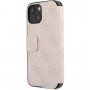 Guess 4G Metal Logo флип калъф за iPhone 13 - розово