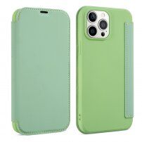 Калъф тип портмоне от силикон и PU кожа за iPhone 13 Pro Max - зелено