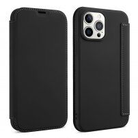 Калъф тип портмоне от силикон и PU кожа за iPhone 13 Pro Max - черно