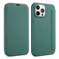 Калъф тип портмоне от силикон и PU кожа за iPhone 13 - тъмнозелен