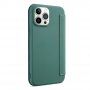 Калъф тип портмоне от силикон и PU кожа за iPhone 13 - тъмнозелен