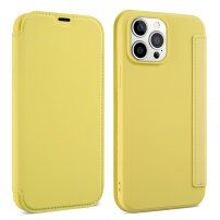 Калъф тип портмоне от силикон и PU кожа за iPhone 13 - жълт