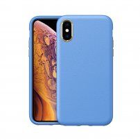 Удароустойчив кейс с кожена текстура за iPhone XS Max - светлосин