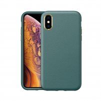 Удароустойчив кейс с кожена текстура за iPhone X / XS - зелен